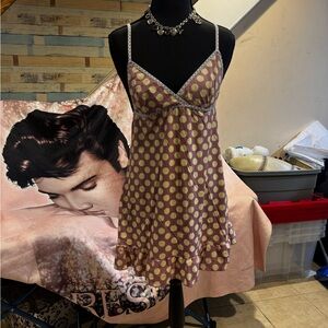 Polka Dot Lace-Trim Satin Chemise Nightdress - Purple/Yellow